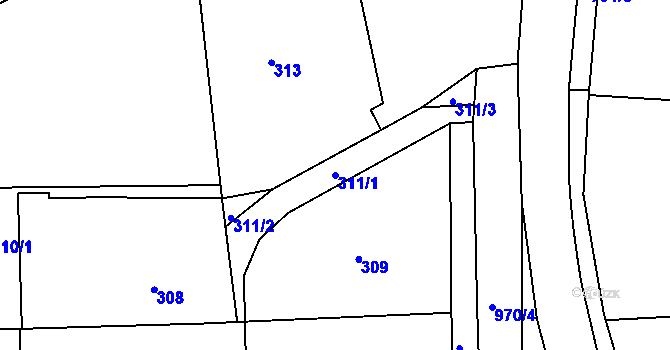 Parcela st. 311/1 v KÚ Kobeřice u Brna, Katastrální mapa