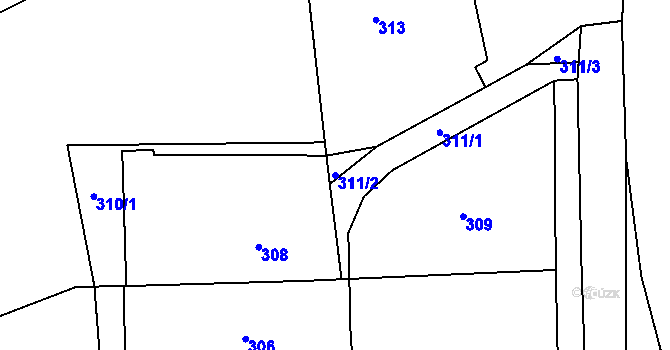 Parcela st. 311/2 v KÚ Kobeřice u Brna, Katastrální mapa