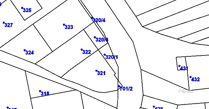 Parcela st. 320/1 v KÚ Kobeřice u Brna, Katastrální mapa