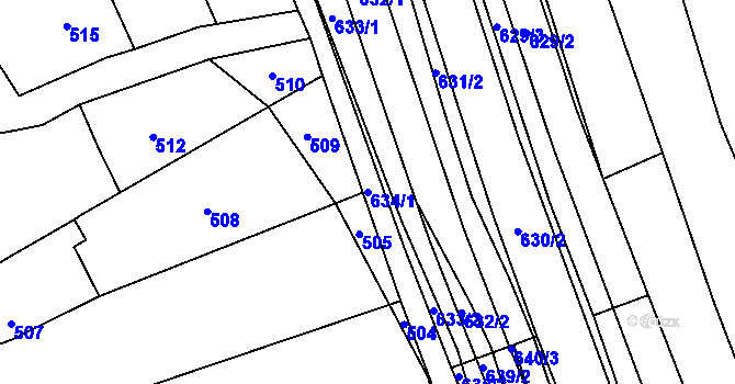 Parcela st. 634/1 v KÚ Kobeřice u Brna, Katastrální mapa
