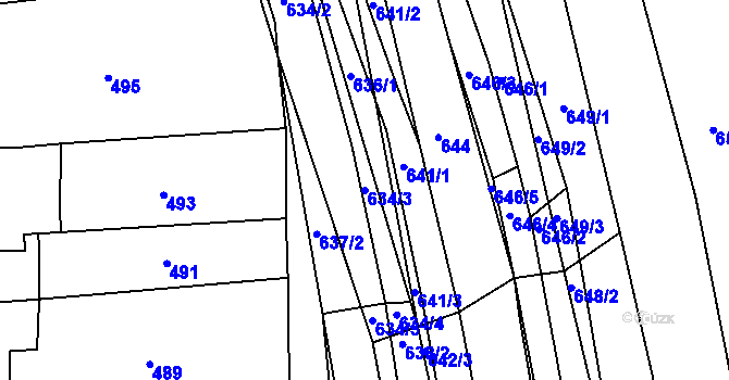 Parcela st. 634/3 v KÚ Kobeřice u Brna, Katastrální mapa