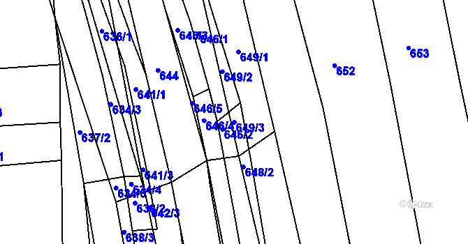 Parcela st. 649/3 v KÚ Kobeřice u Brna, Katastrální mapa