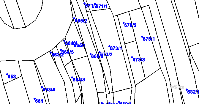 Parcela st. 673/2 v KÚ Kobeřice u Brna, Katastrální mapa