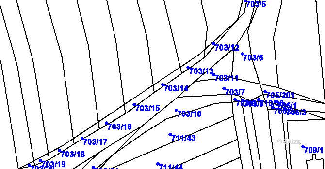Parcela st. 703/14 v KÚ Kobeřice u Brna, Katastrální mapa