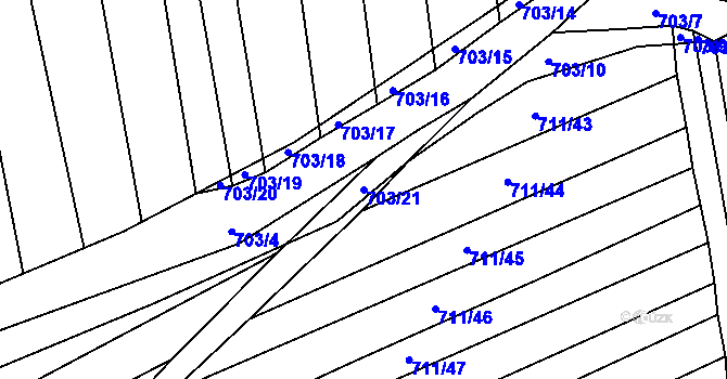 Parcela st. 703/21 v KÚ Kobeřice u Brna, Katastrální mapa