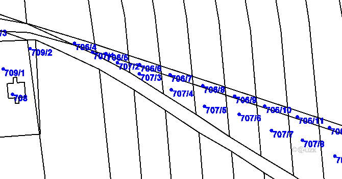 Parcela st. 707/4 v KÚ Kobeřice u Brna, Katastrální mapa