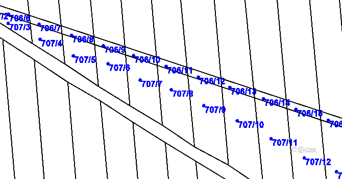 Parcela st. 707/8 v KÚ Kobeřice u Brna, Katastrální mapa