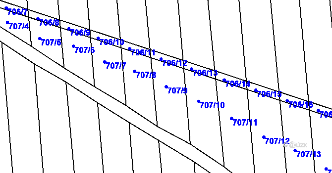 Parcela st. 707/9 v KÚ Kobeřice u Brna, Katastrální mapa