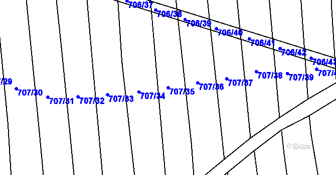 Parcela st. 707/35 v KÚ Kobeřice u Brna, Katastrální mapa