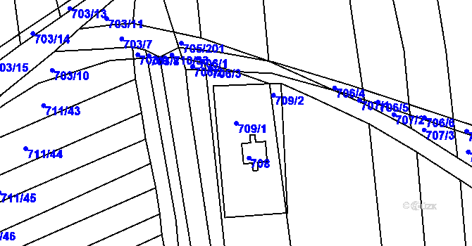 Parcela st. 709/1 v KÚ Kobeřice u Brna, Katastrální mapa