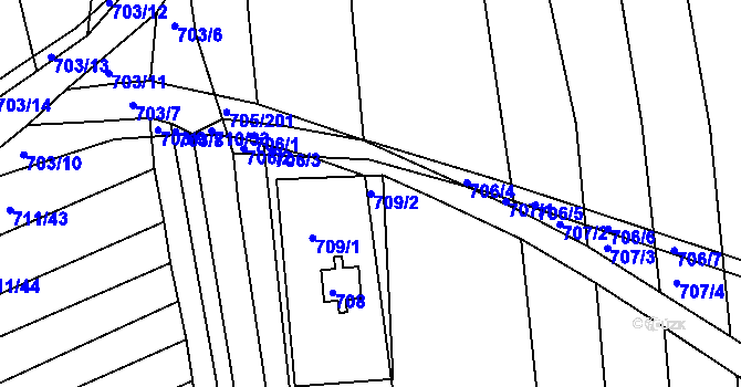 Parcela st. 709/2 v KÚ Kobeřice u Brna, Katastrální mapa