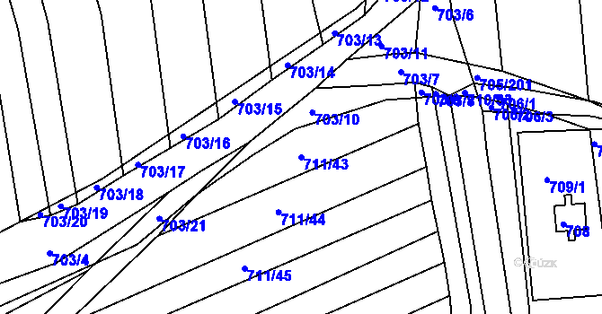 Parcela st. 711/43 v KÚ Kobeřice u Brna, Katastrální mapa