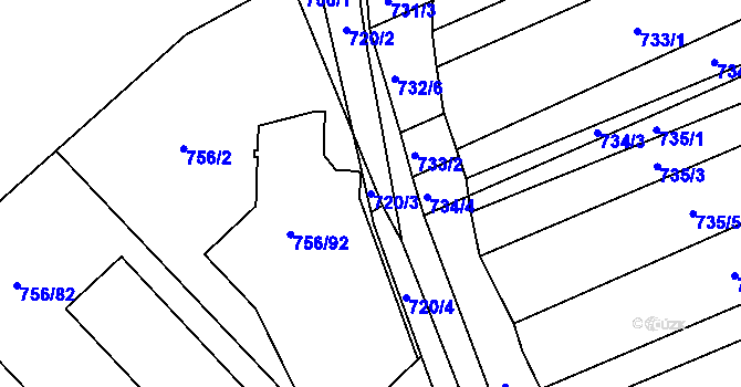 Parcela st. 720/3 v KÚ Kobeřice u Brna, Katastrální mapa