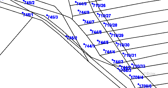 Parcela st. 744/1 v KÚ Kobeřice u Brna, Katastrální mapa
