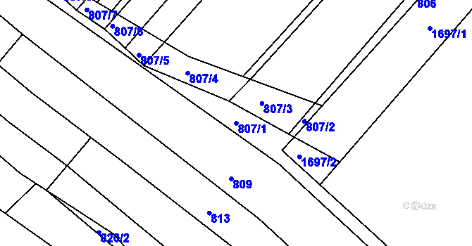 Parcela st. 807/1 v KÚ Kobeřice u Brna, Katastrální mapa