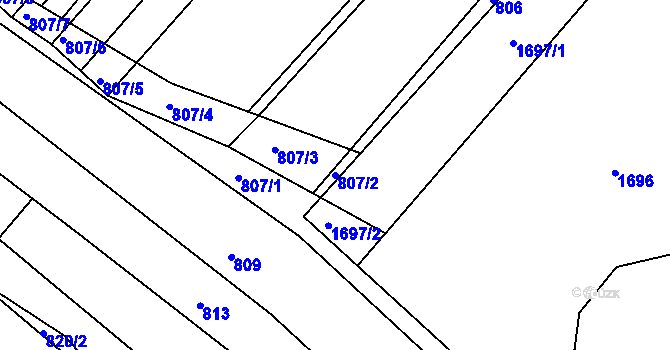 Parcela st. 807/2 v KÚ Kobeřice u Brna, Katastrální mapa