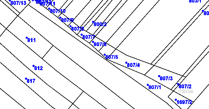 Parcela st. 807/5 v KÚ Kobeřice u Brna, Katastrální mapa