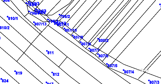 Parcela st. 807/8 v KÚ Kobeřice u Brna, Katastrální mapa