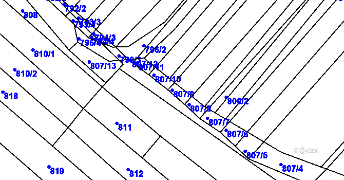 Parcela st. 807/9 v KÚ Kobeřice u Brna, Katastrální mapa