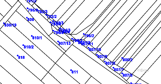 Parcela st. 807/11 v KÚ Kobeřice u Brna, Katastrální mapa