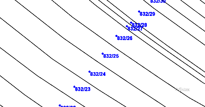 Parcela st. 832/25 v KÚ Kobeřice u Brna, Katastrální mapa