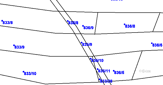 Parcela st. 835/9 v KÚ Kobeřice u Brna, Katastrální mapa