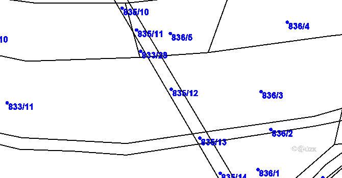 Parcela st. 835/12 v KÚ Kobeřice u Brna, Katastrální mapa