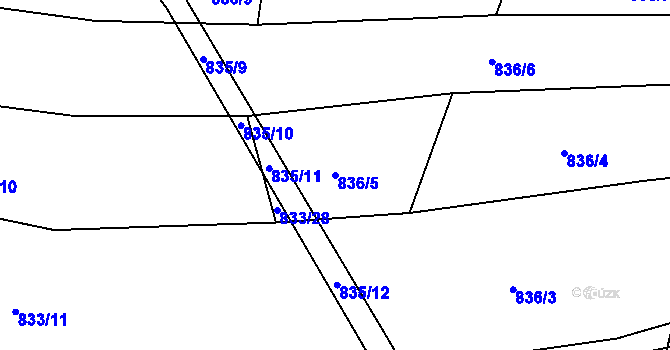 Parcela st. 836/5 v KÚ Kobeřice u Brna, Katastrální mapa