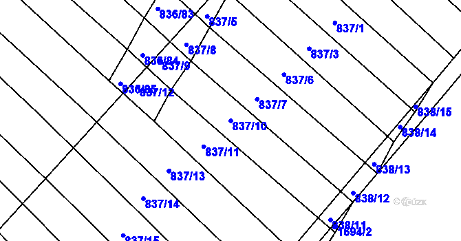 Parcela st. 837/10 v KÚ Kobeřice u Brna, Katastrální mapa