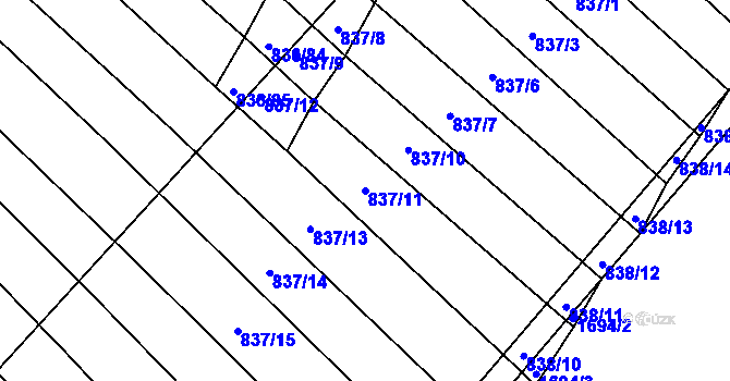 Parcela st. 837/11 v KÚ Kobeřice u Brna, Katastrální mapa