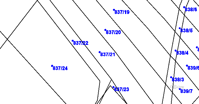 Parcela st. 837/21 v KÚ Kobeřice u Brna, Katastrální mapa