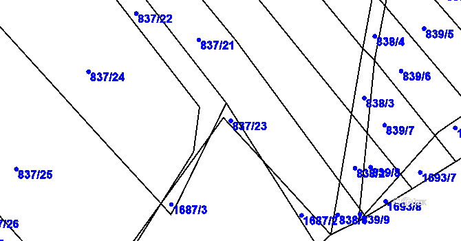 Parcela st. 837/23 v KÚ Kobeřice u Brna, Katastrální mapa