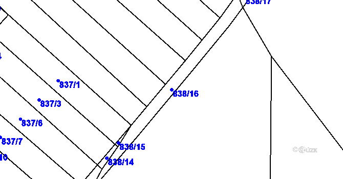 Parcela st. 838/16 v KÚ Kobeřice u Brna, Katastrální mapa