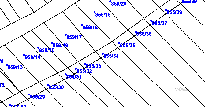 Parcela st. 855/34 v KÚ Kobeřice u Brna, Katastrální mapa