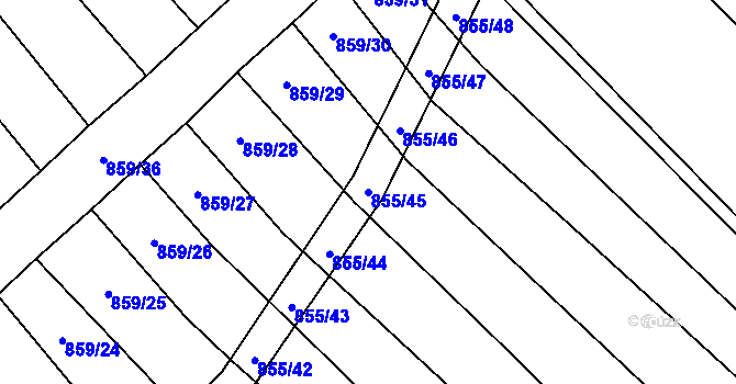 Parcela st. 855/45 v KÚ Kobeřice u Brna, Katastrální mapa