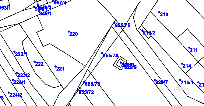 Parcela st. 855/74 v KÚ Kobeřice u Brna, Katastrální mapa