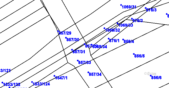 Parcela st. 857/32 v KÚ Kobeřice u Brna, Katastrální mapa