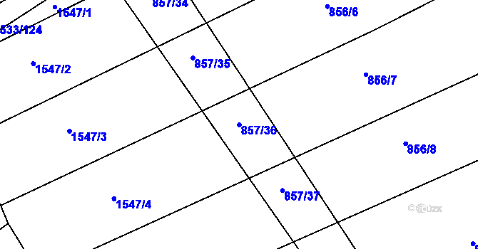 Parcela st. 857/36 v KÚ Kobeřice u Brna, Katastrální mapa