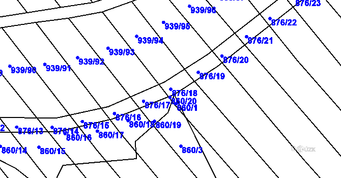 Parcela st. 876/18 v KÚ Kobeřice u Brna, Katastrální mapa