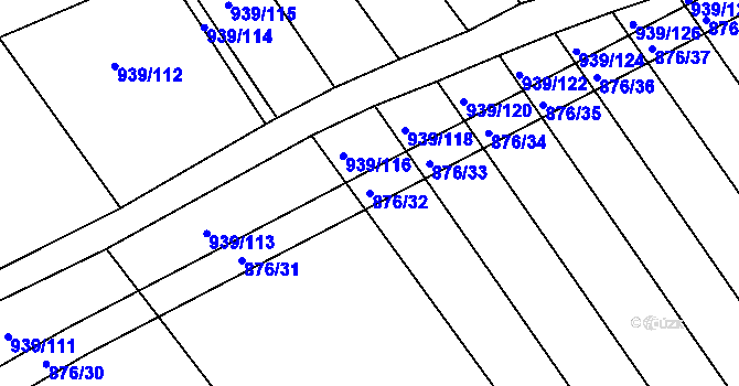Parcela st. 876/32 v KÚ Kobeřice u Brna, Katastrální mapa