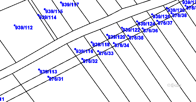 Parcela st. 876/33 v KÚ Kobeřice u Brna, Katastrální mapa