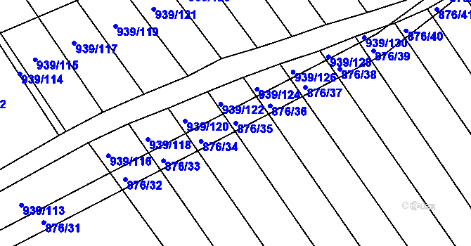 Parcela st. 876/35 v KÚ Kobeřice u Brna, Katastrální mapa