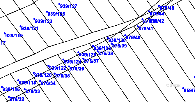 Parcela st. 876/38 v KÚ Kobeřice u Brna, Katastrální mapa