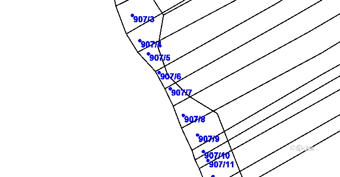 Parcela st. 907/7 v KÚ Kobeřice u Brna, Katastrální mapa