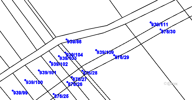Parcela st. 939/109 v KÚ Kobeřice u Brna, Katastrální mapa