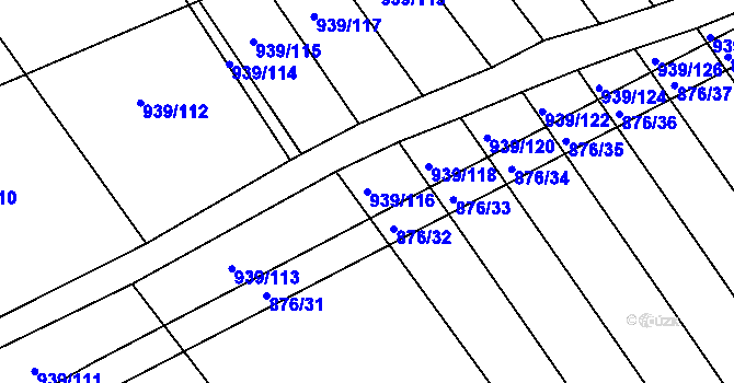 Parcela st. 939/116 v KÚ Kobeřice u Brna, Katastrální mapa