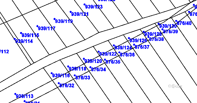 Parcela st. 939/122 v KÚ Kobeřice u Brna, Katastrální mapa
