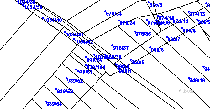 Parcela st. 976/38 v KÚ Kobeřice u Brna, Katastrální mapa