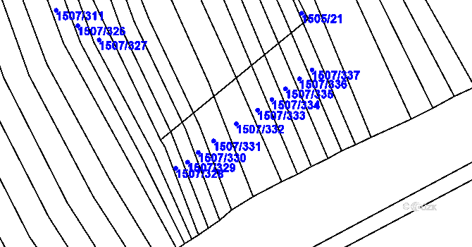 Parcela st. 1507/332 v KÚ Kobeřice u Brna, Katastrální mapa