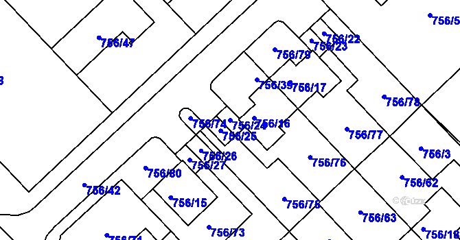 Parcela st. 756/24 v KÚ Kobeřice u Brna, Katastrální mapa